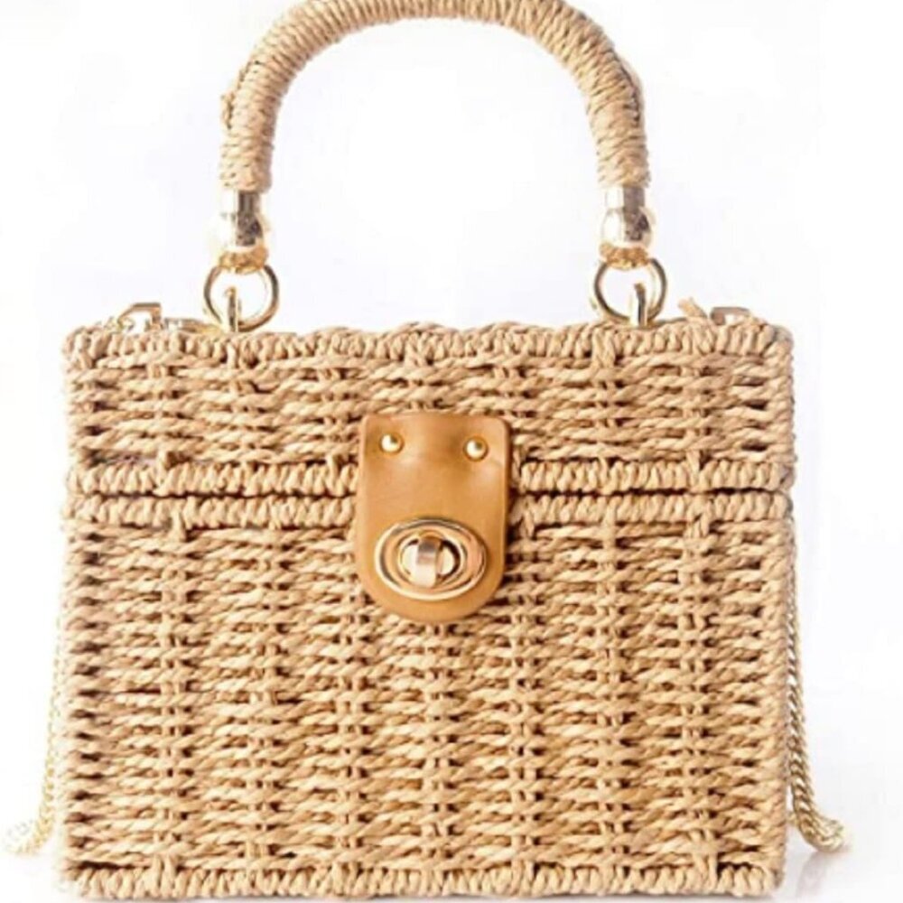 Handwoven Rattan vintage purse Bag Natural Chic Casual Handbag Beach Sea tote Ba